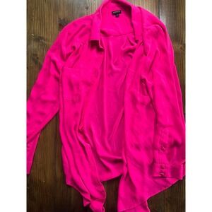 Torrid Hot Pink Button Down Blouse Long Sleeve Pocket Top Size 0 Plus Size